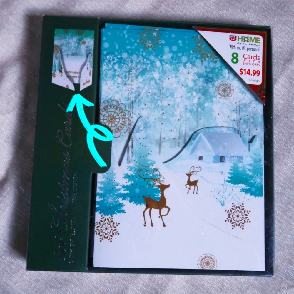 Rite Aid 8 Luxury Christmas Cards in Keepsake Box "Home for the Holidays"